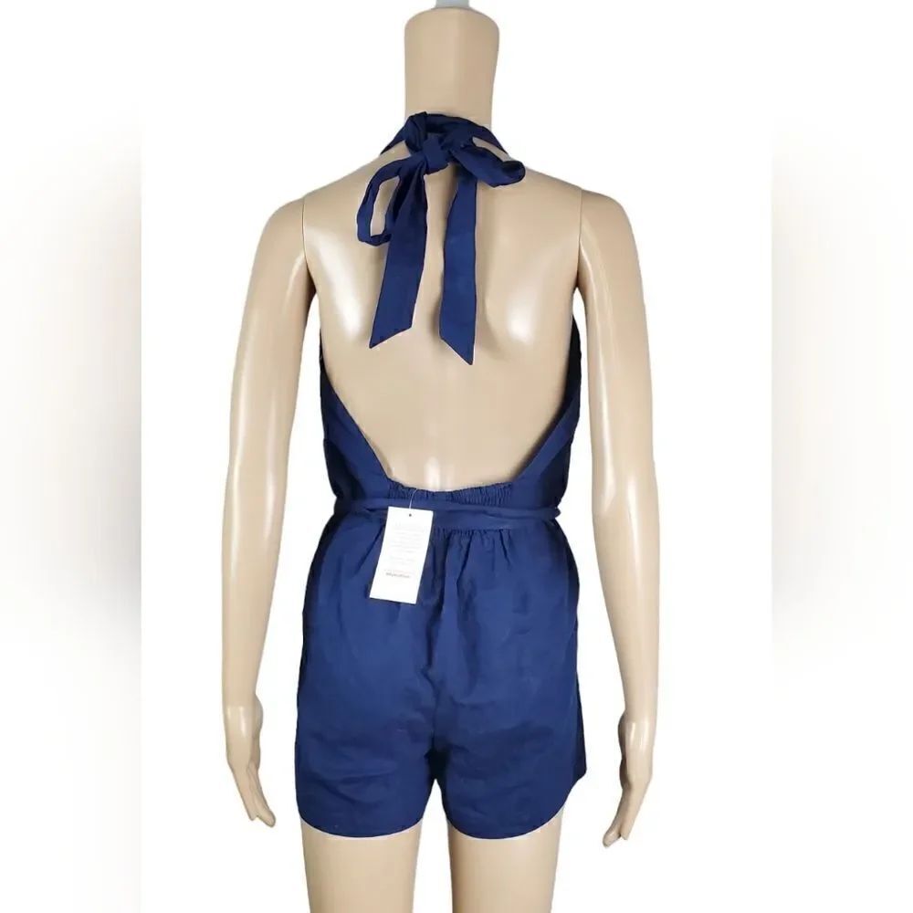 NWT Modcloth Navy Blue Halter Romper - Picture 3 of 10